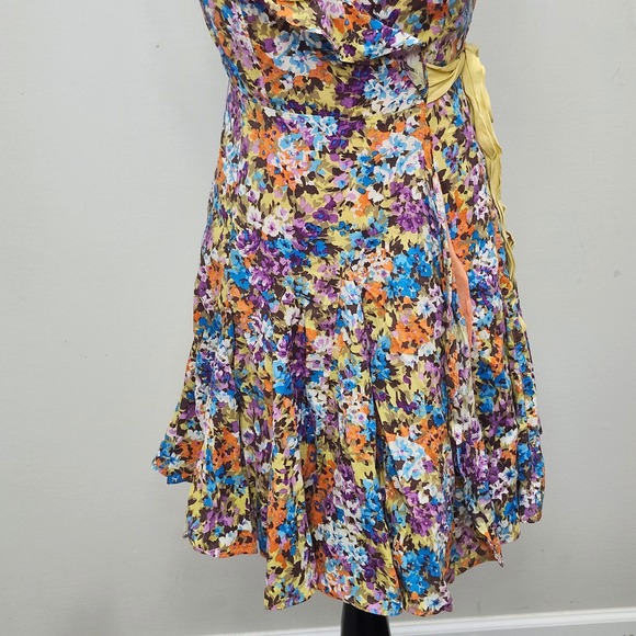 Ark & Co Floral Wrap Dress Size M Multicolor Ruffle Sleeveless Fit & Flare Lined - Picture 3 of 9